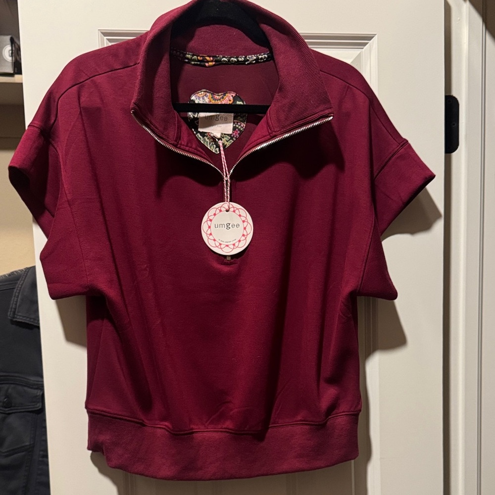 Umgee Wine Short Sleeve Quarter-Zip Pullover